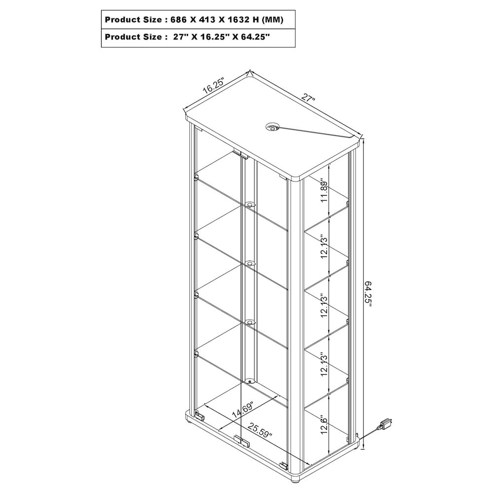 Aero 5-shelf Display Curio Cabinet with LED Lighting White. Picture 16