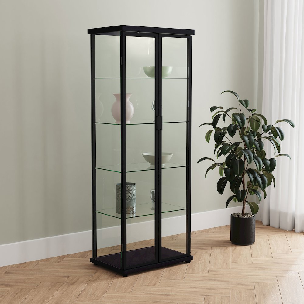 Aero 4-shelf Display Curio Cabinet with LED Lighting Black. Picture 14