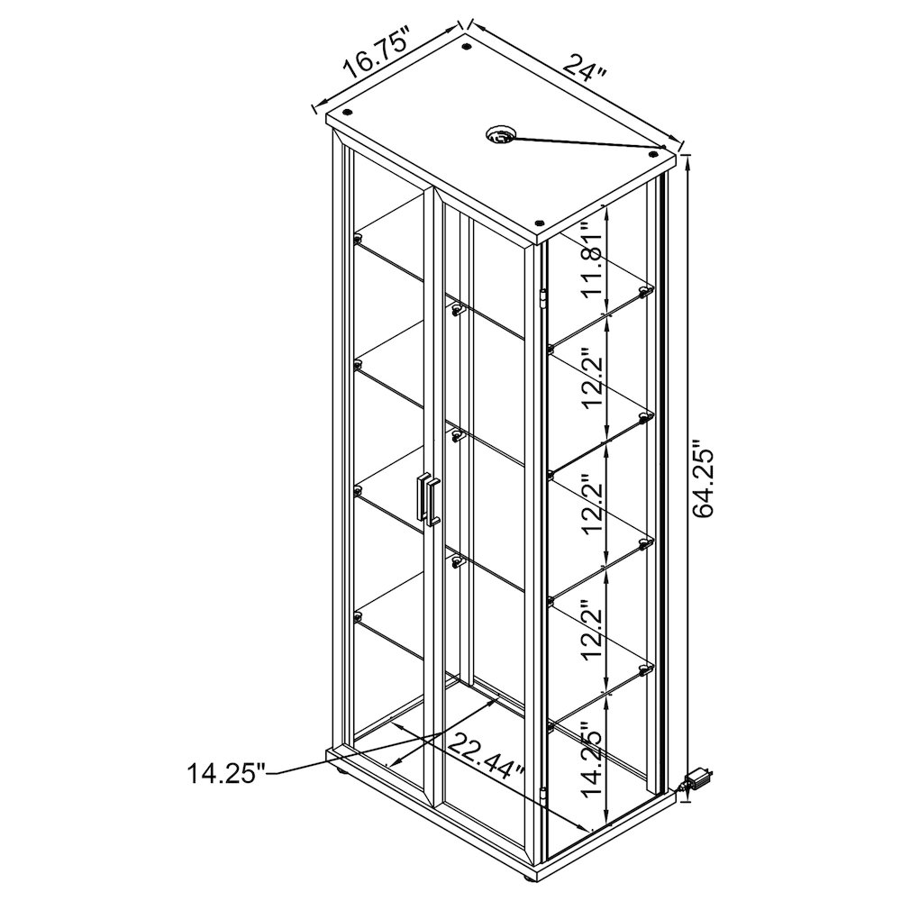 Aero 4-shelf Display Curio Cabinet with LED Lighting Black. Picture 16