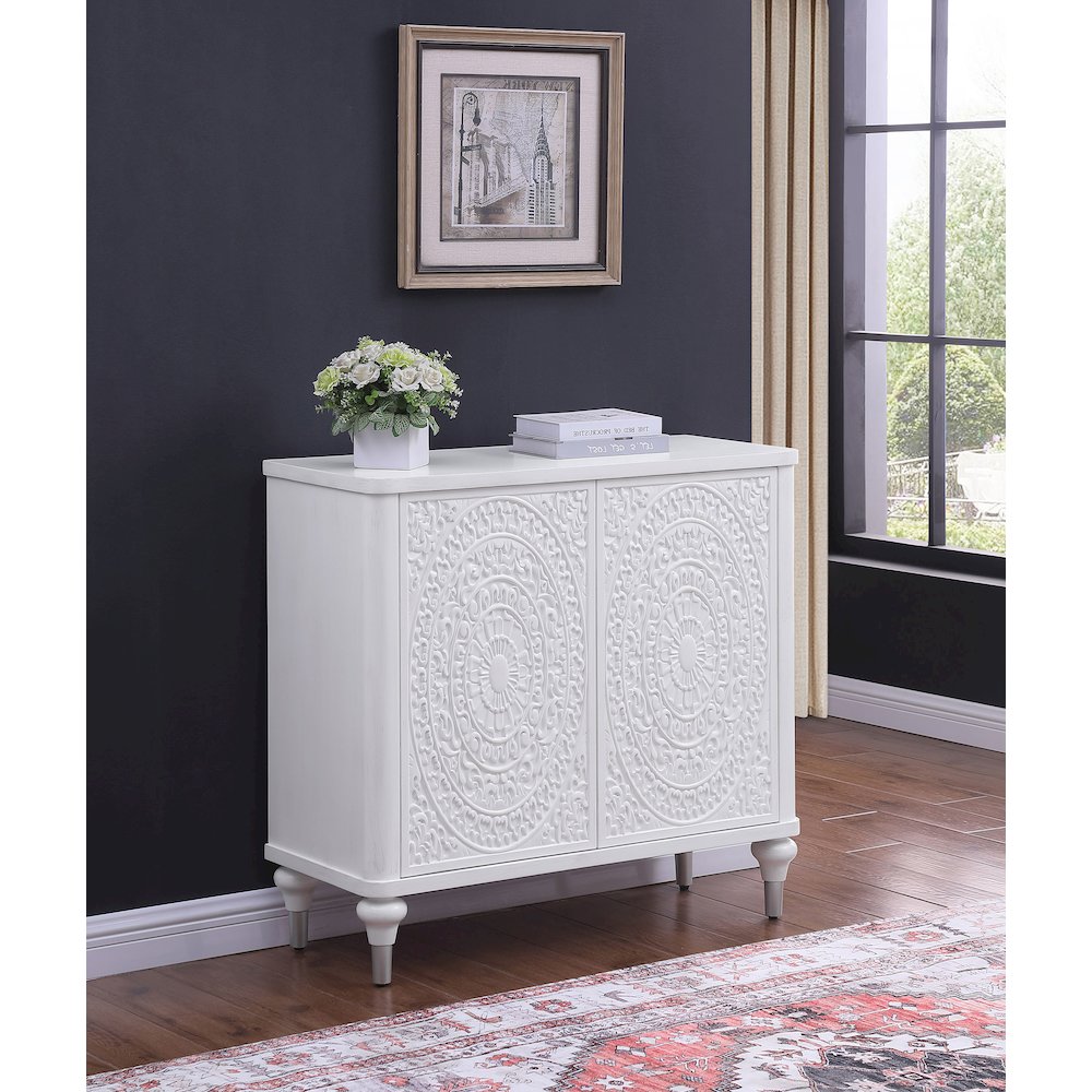 Cardella 2-door Mandala Accent Cabinet Distressed White. Picture 10