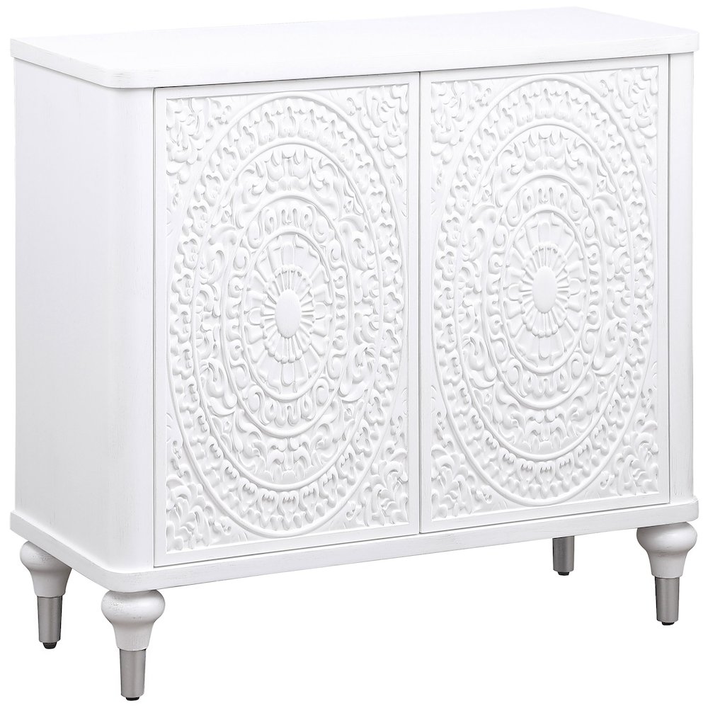 Cardella 2-door Mandala Accent Cabinet Distressed White. Picture 1