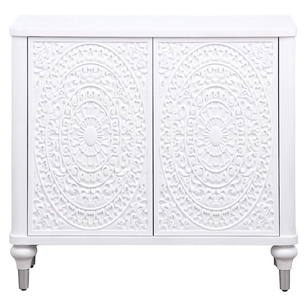Cardella 2-door Mandala Accent Cabinet Distressed White. Picture 3