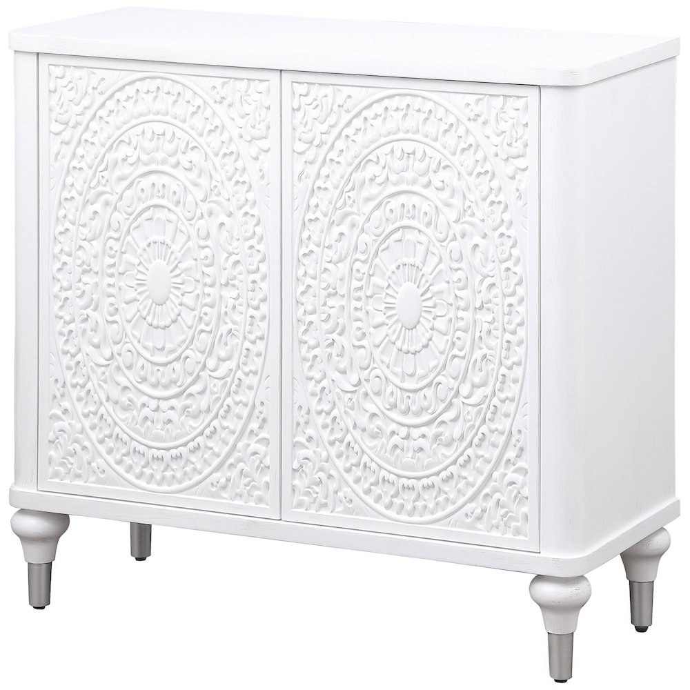 Cardella 2-door Mandala Accent Cabinet Distressed White. Picture 5