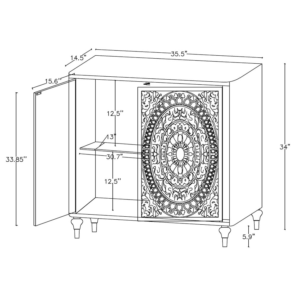 Cardella 2-door Mandala Accent Cabinet Distressed White. Picture 12