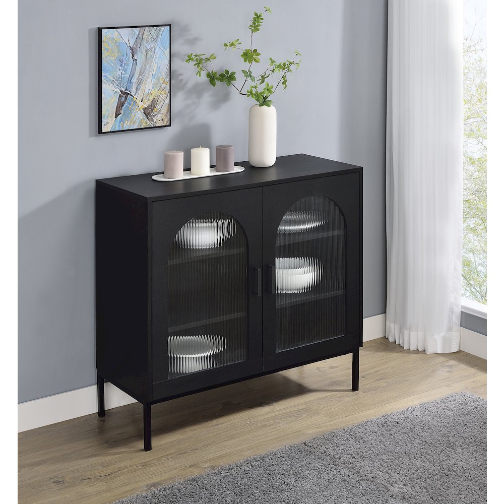 Jess 2-door Arched Fluted Glass Accent Cabinet Black. Picture 1
