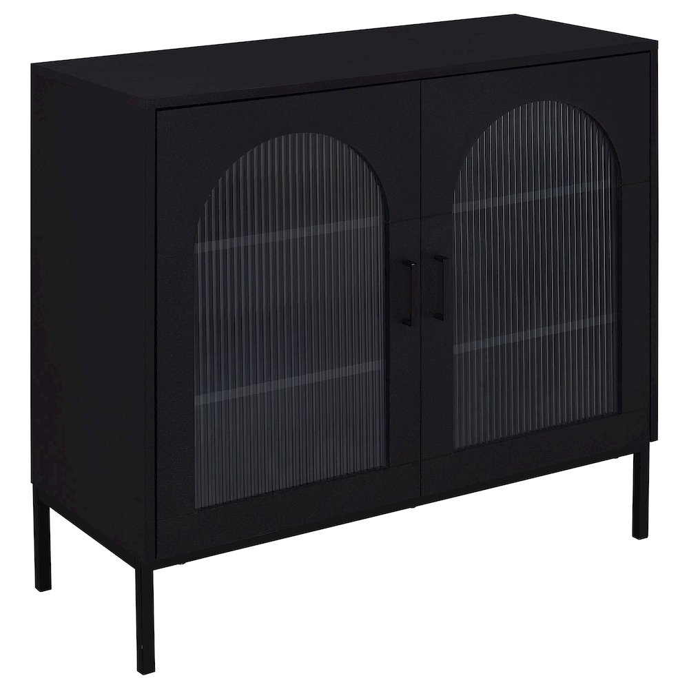Jess 2-door Arched Fluted Glass Accent Cabinet Black. Picture 2