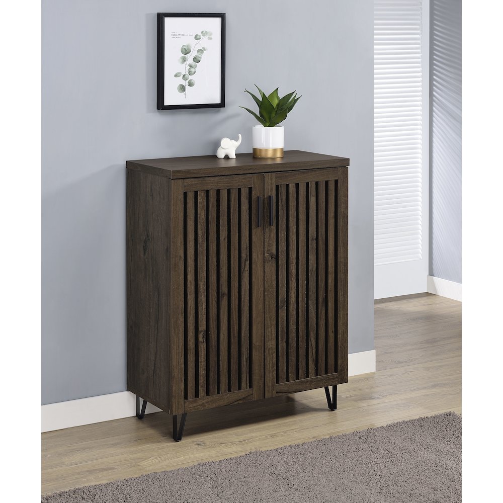 Brixton 2-door Entryway Shoe Storage Cabinets Smoked Oak. Picture 1