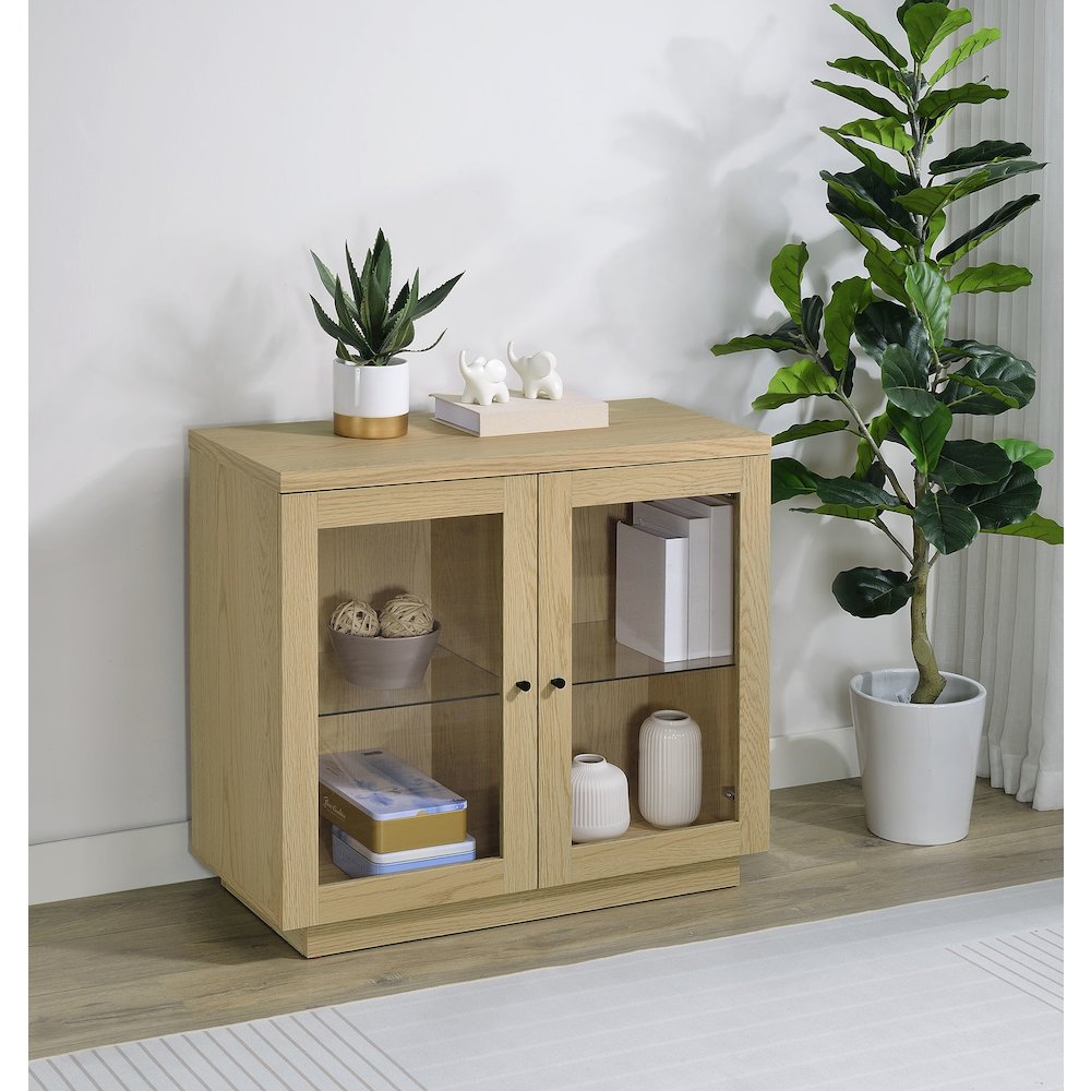 Tilbury 2-door Glass Front Accent Display Cabinet Light Oak. Picture 2