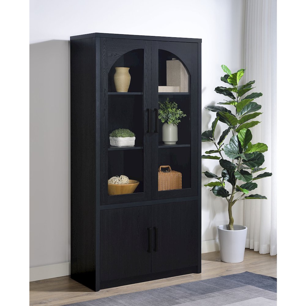 Riva 4-door Tall Accent Display Cabinet LED Lighting Black. Picture 2