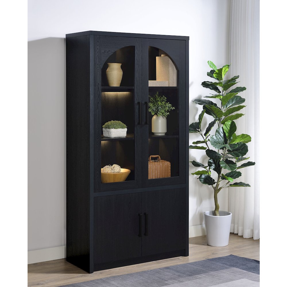Riva 4-door Tall Accent Display Cabinet LED Lighting Black. Picture 3