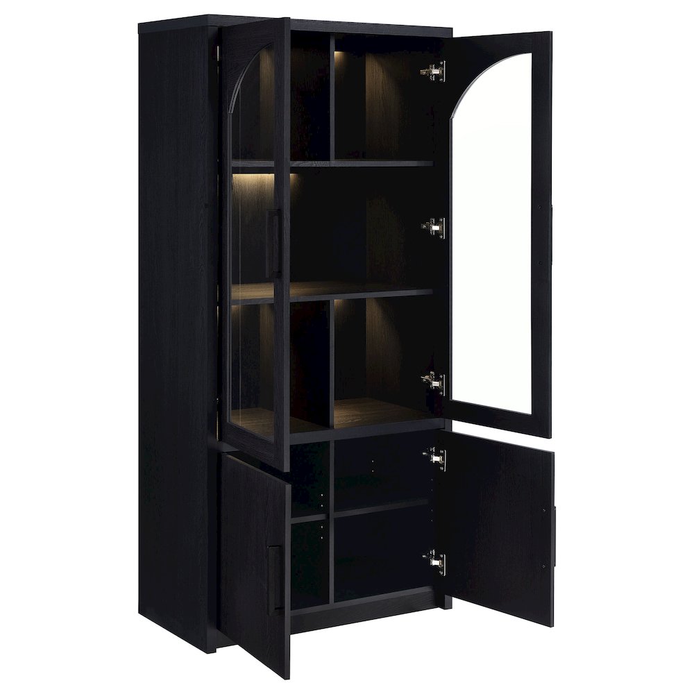 Riva 4-door Tall Accent Display Cabinet LED Lighting Black. Picture 4