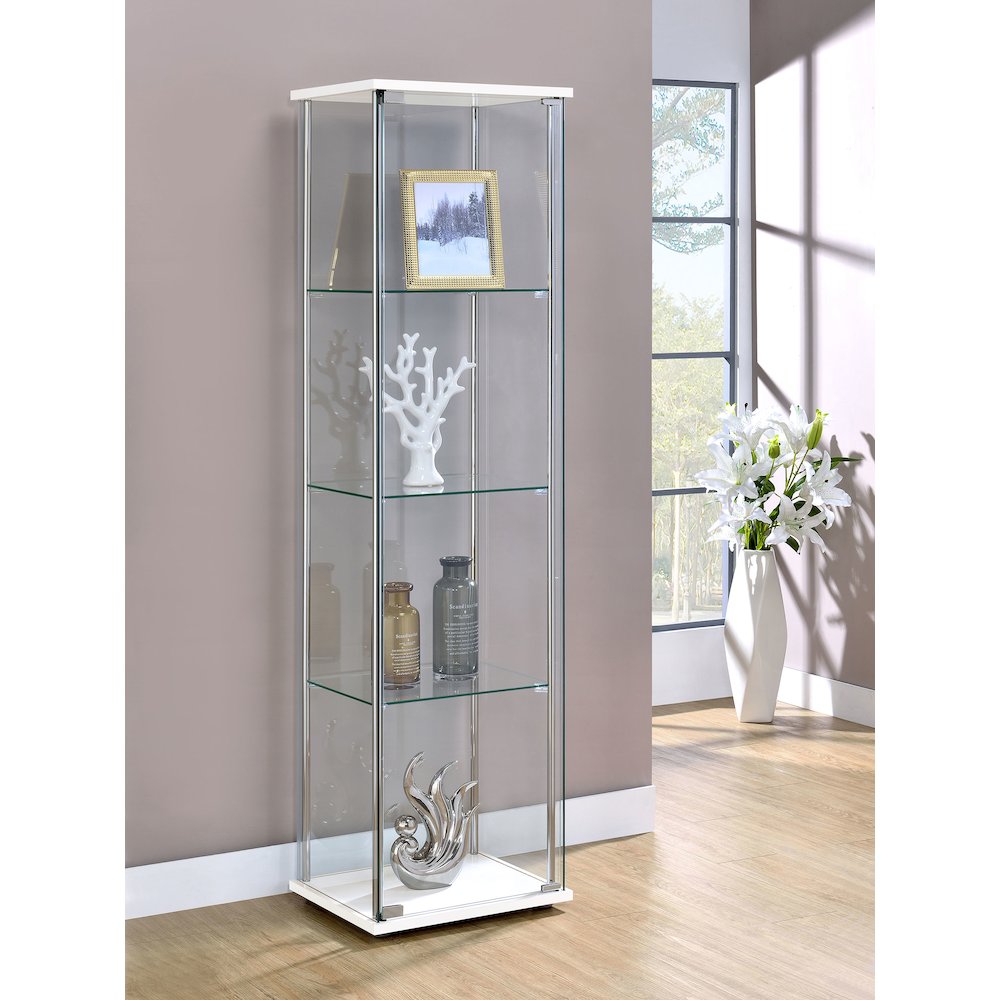 Bellatrix 4-shelf Clear Glass Curio Cabinet White. Picture 10