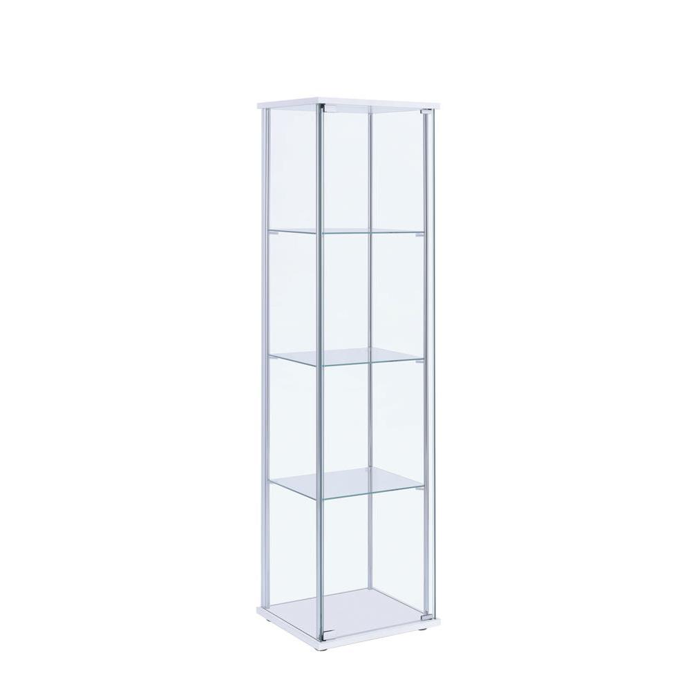 Elegant Rectangular Accent Cabinet with Four Shelves in White and Clear Glass. Picture 1