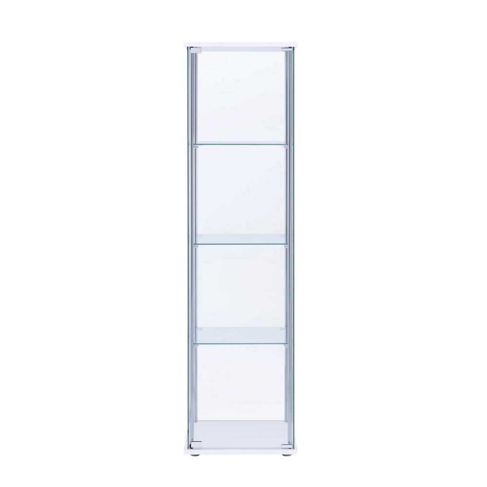Elegant Rectangular Accent Cabinet with Four Shelves in White and Clear Glass. Picture 2