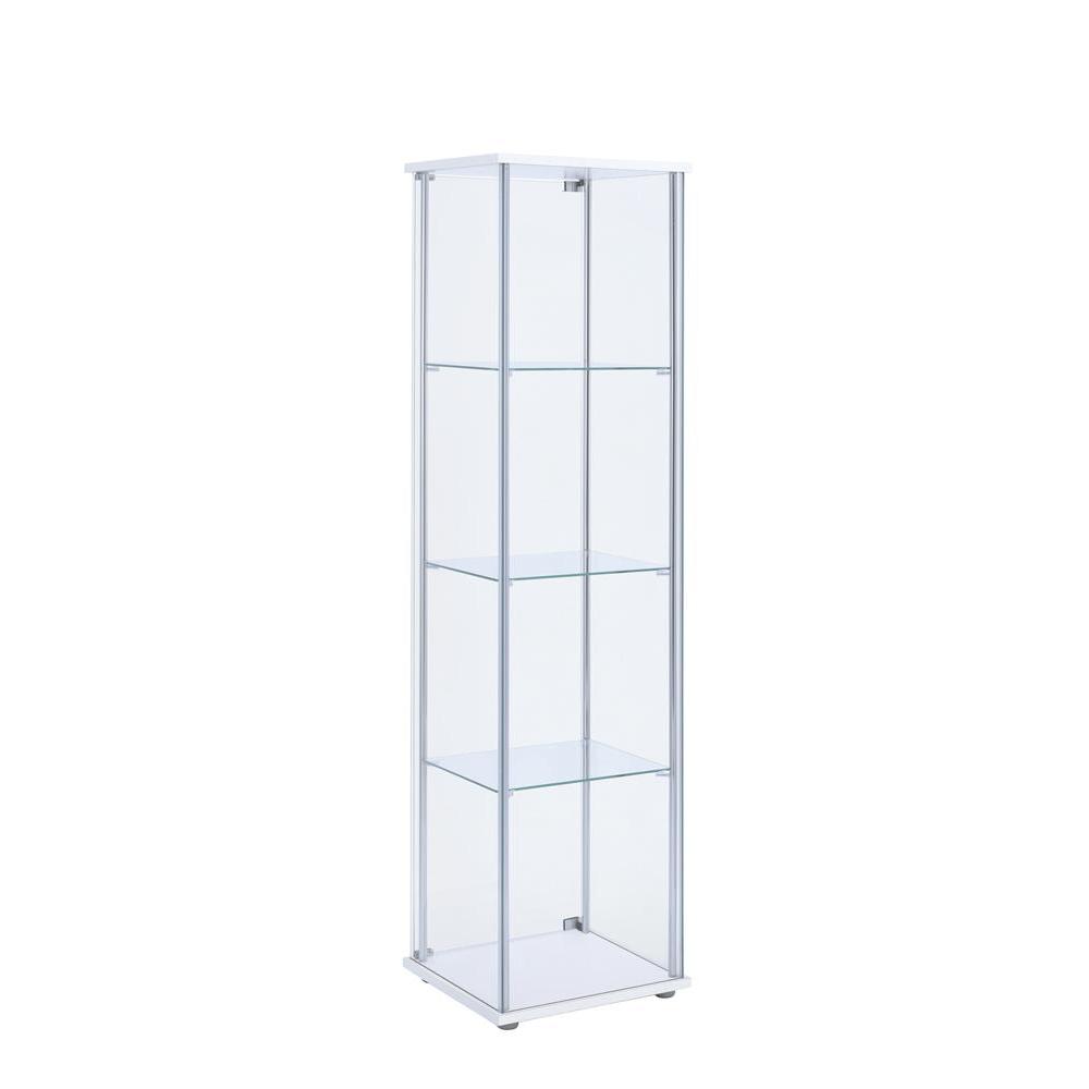 Elegant Rectangular Accent Cabinet with Four Shelves in White and Clear Glass. Picture 3