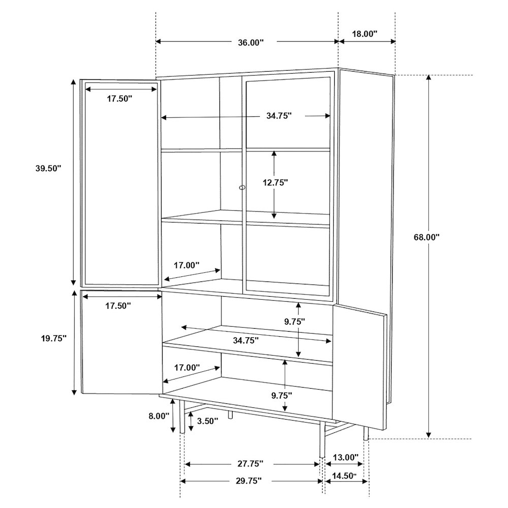 Santiago 4-door Metal Tall Storage Cabinet Matte Black. Picture 10