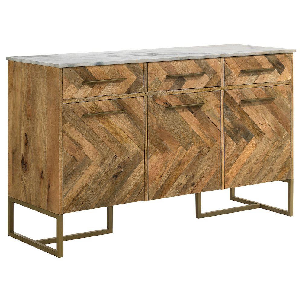 Keaton 3-door Marble Top Herringbone Accent Cabinet Natural. Picture 1