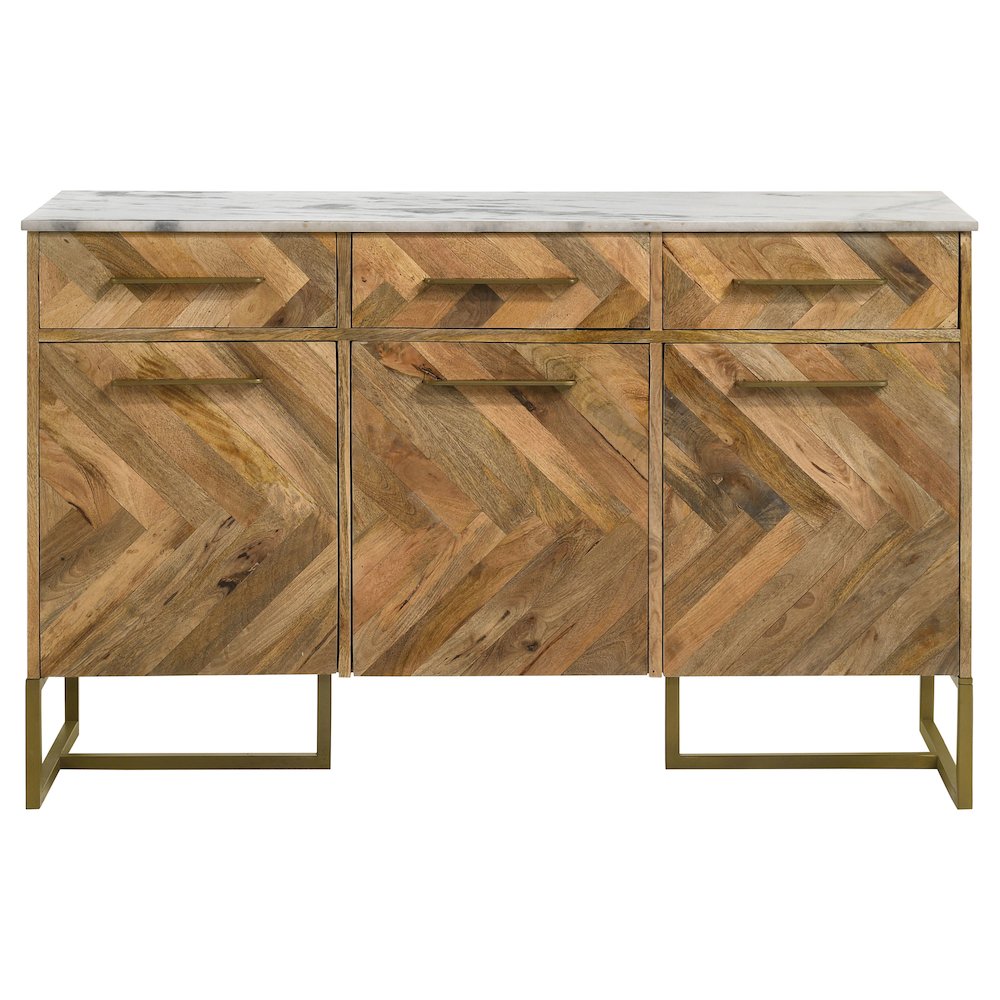 Keaton 3-door Marble Top Herringbone Accent Cabinet Natural. Picture 4