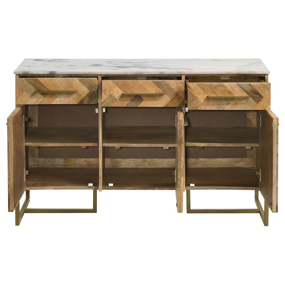 Keaton 3-door Marble Top Herringbone Accent Cabinet Natural. Picture 5