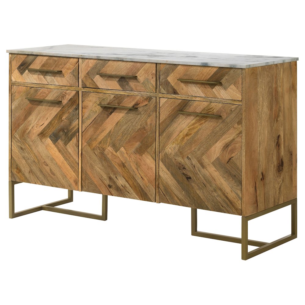 Keaton 3-door Marble Top Herringbone Accent Cabinet Natural. Picture 6