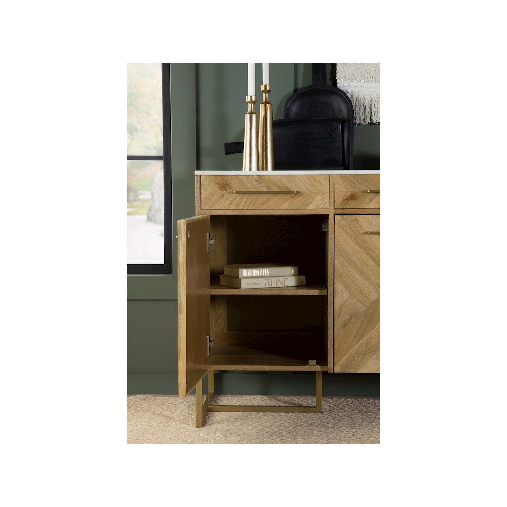 Keaton 3-door Marble Top Herringbone Accent Cabinet Natural. Picture 13