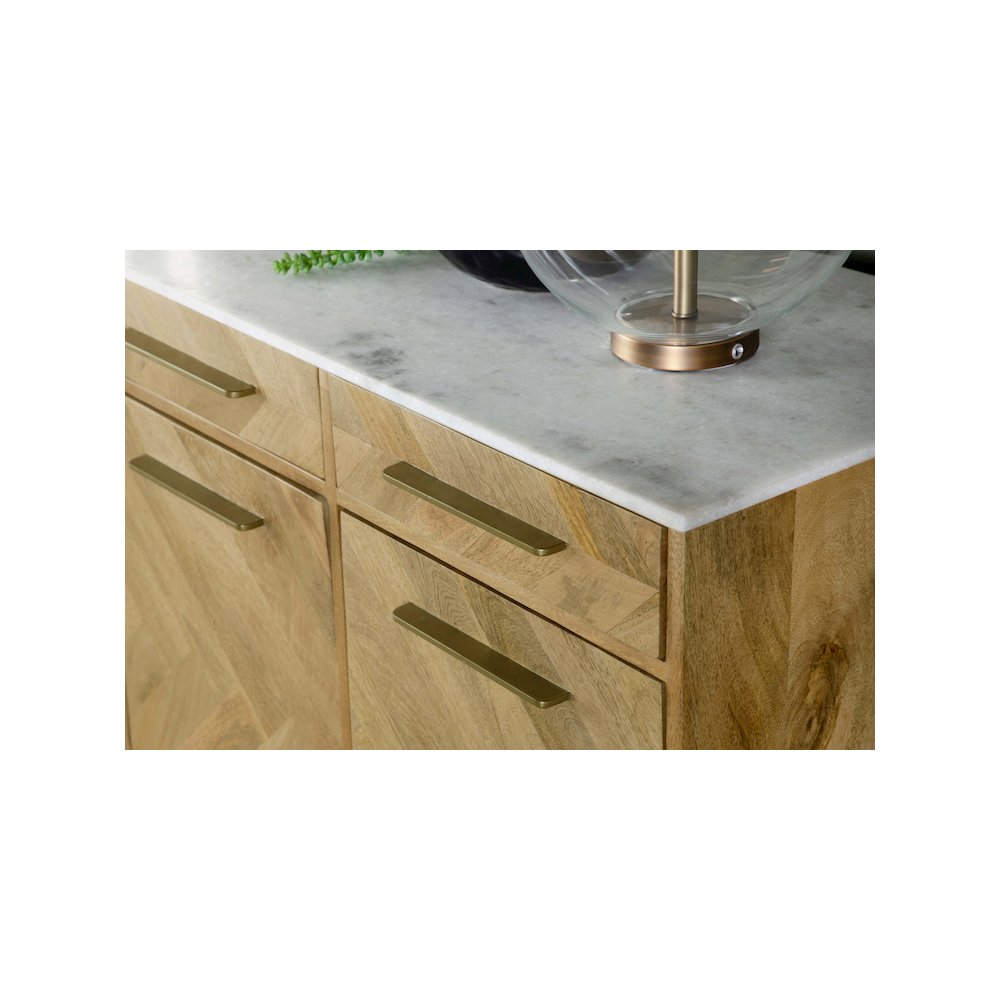 Keaton 3-door Marble Top Herringbone Accent Cabinet Natural. Picture 14