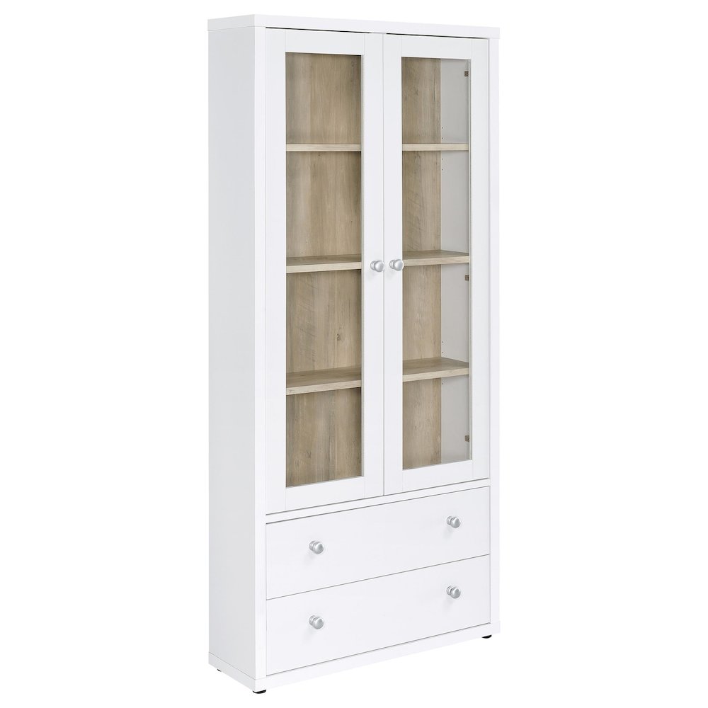 Hawthorne 4-shelf Glass Door Tall Cabinet with Drawers White. Picture 1