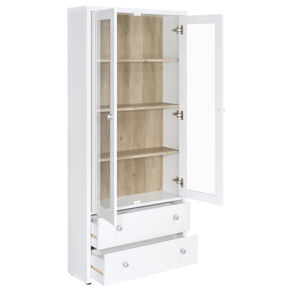 Hawthorne 4-shelf Glass Door Tall Cabinet with Drawers White. Picture 3