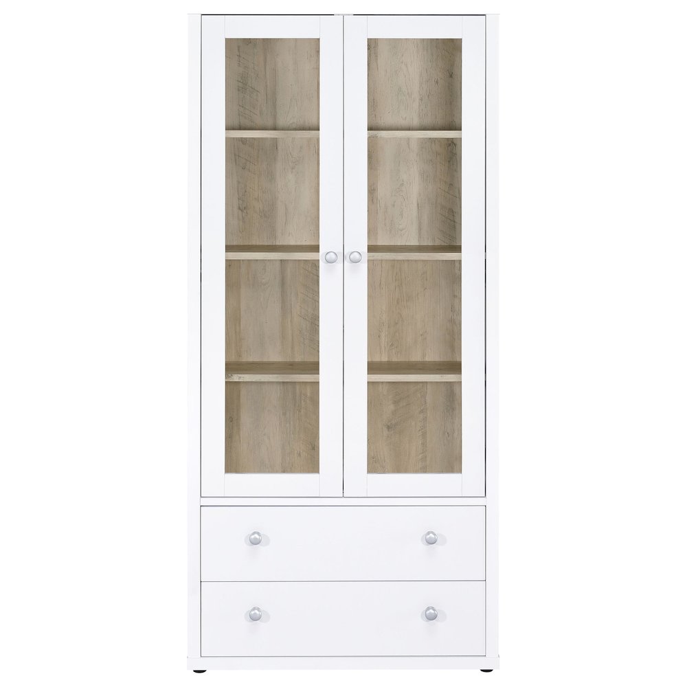 Hawthorne 4-shelf Glass Door Tall Cabinet with Drawers White. Picture 4