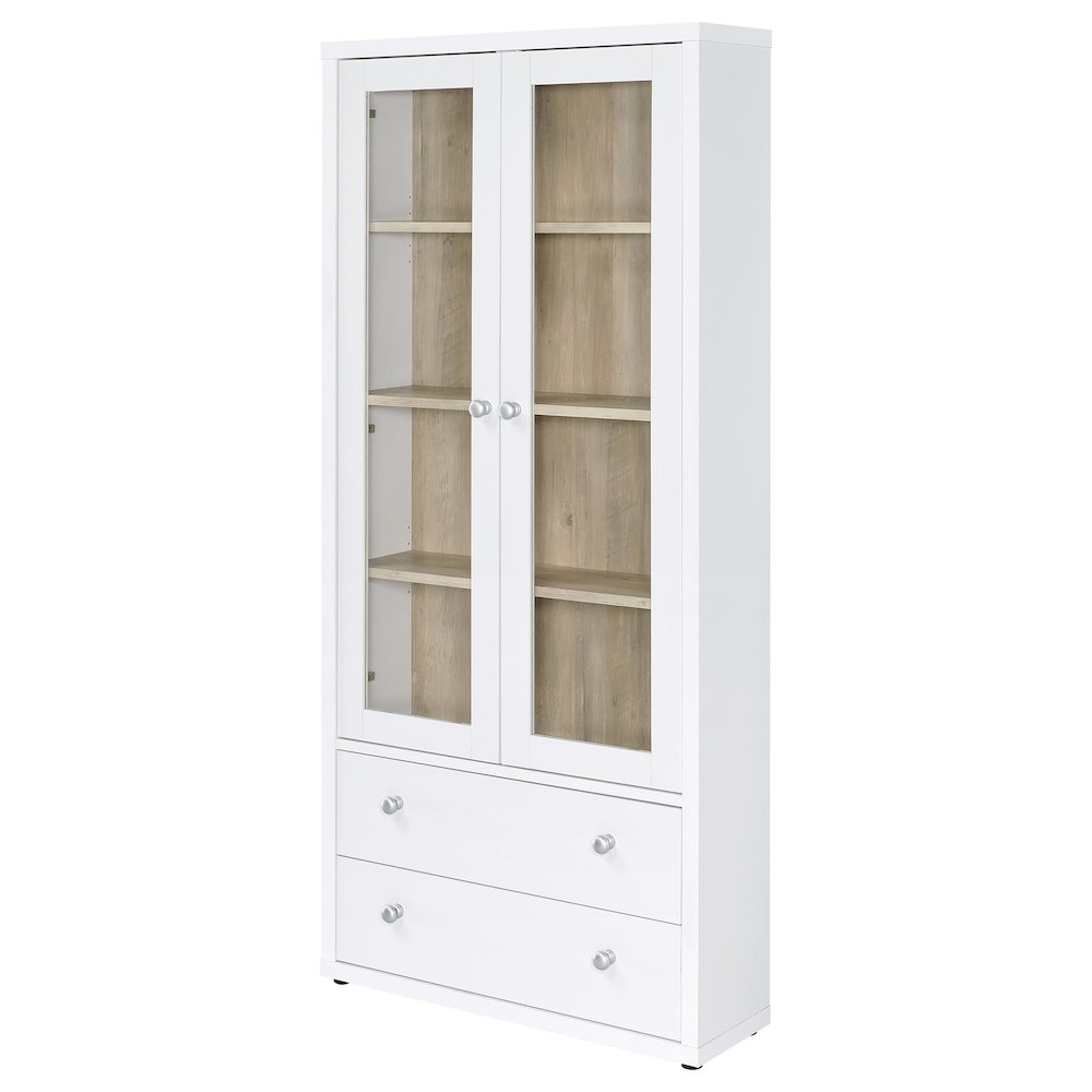 Hawthorne 4-shelf Glass Door Tall Cabinet with Drawers White. Picture 5