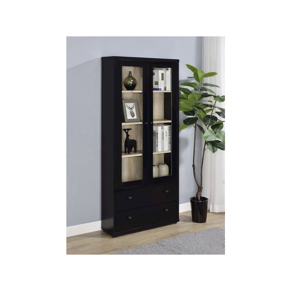 Hawthorne 4-shelf Glass Door Cabinet with Drawers Black. Picture 10