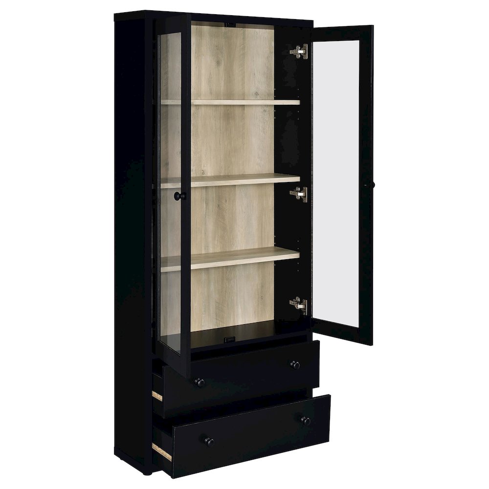 Hawthorne 4-shelf Glass Door Cabinet with Drawers Black. Picture 3