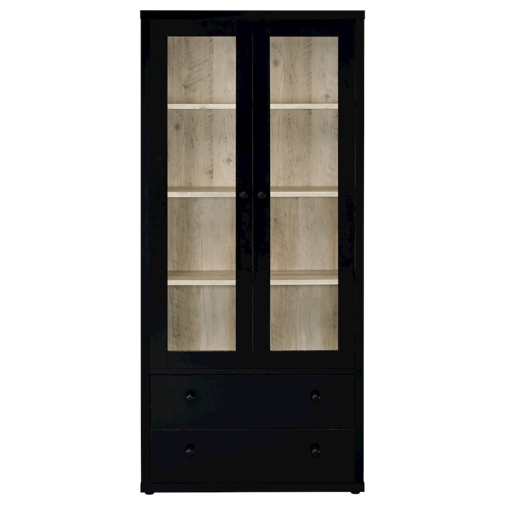 Hawthorne 4-shelf Glass Door Cabinet with Drawers Black. Picture 4