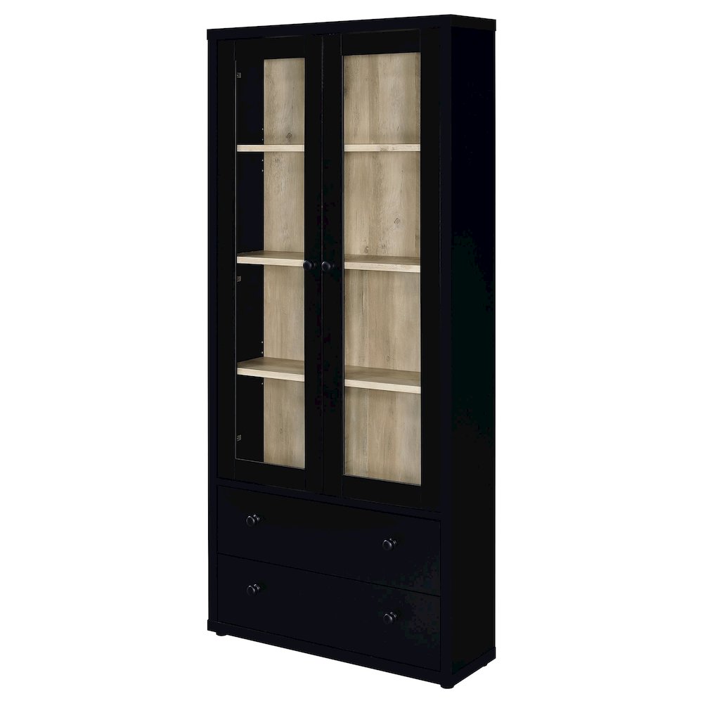 Hawthorne 4-shelf Glass Door Cabinet with Drawers Black. Picture 5