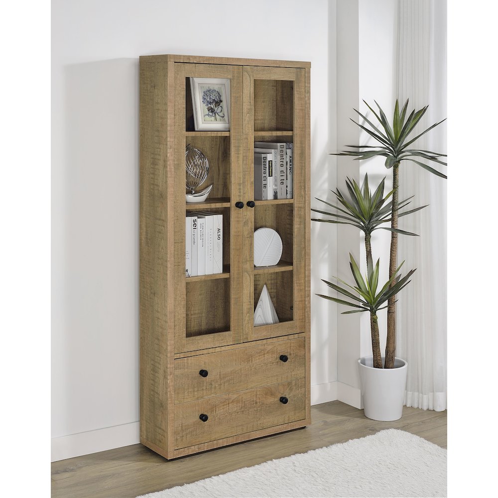Hawthorne 4-shelf Glass Door Tall Cabinet with Drawers Mango. Picture 10