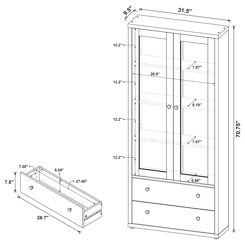 Hawthorne 4-shelf Glass Door Tall Cabinet with Drawers Mango. Picture 12
