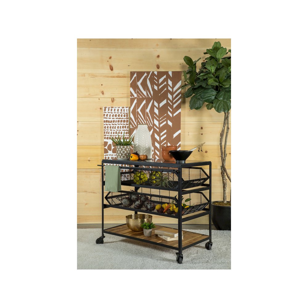Evander Marble Top Kitchen Cart with Removable Shelves Black. Picture 7