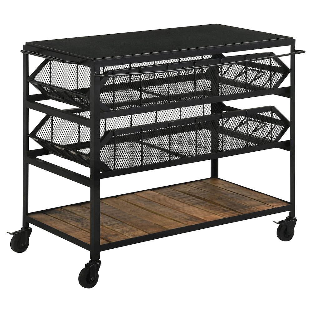Evander Marble Top Kitchen Cart with Removable Shelves Black. Picture 1