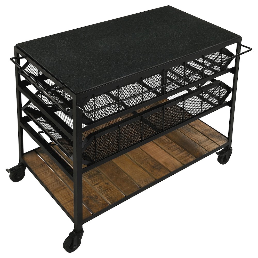 Evander Marble Top Kitchen Cart with Removable Shelves Black. Picture 3