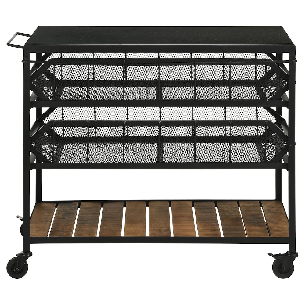 Evander Marble Top Kitchen Cart with Removable Shelves Black. Picture 4