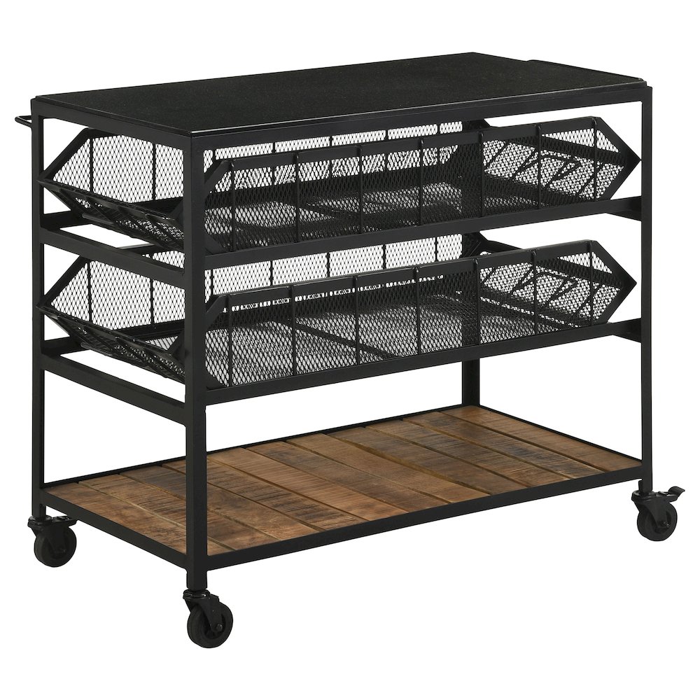 Evander Marble Top Kitchen Cart with Removable Shelves Black. Picture 5