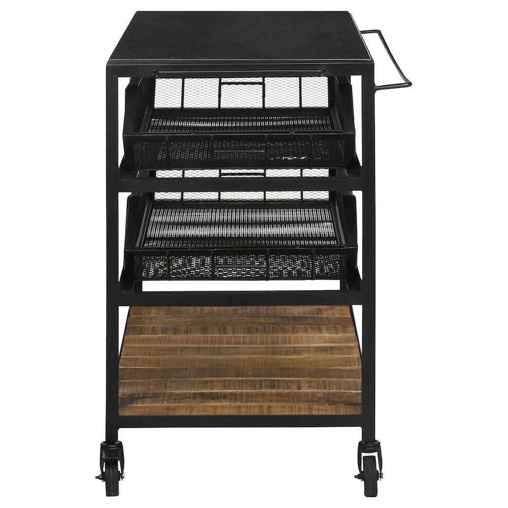 Evander Marble Top Kitchen Cart with Removable Shelves Black. Picture 6
