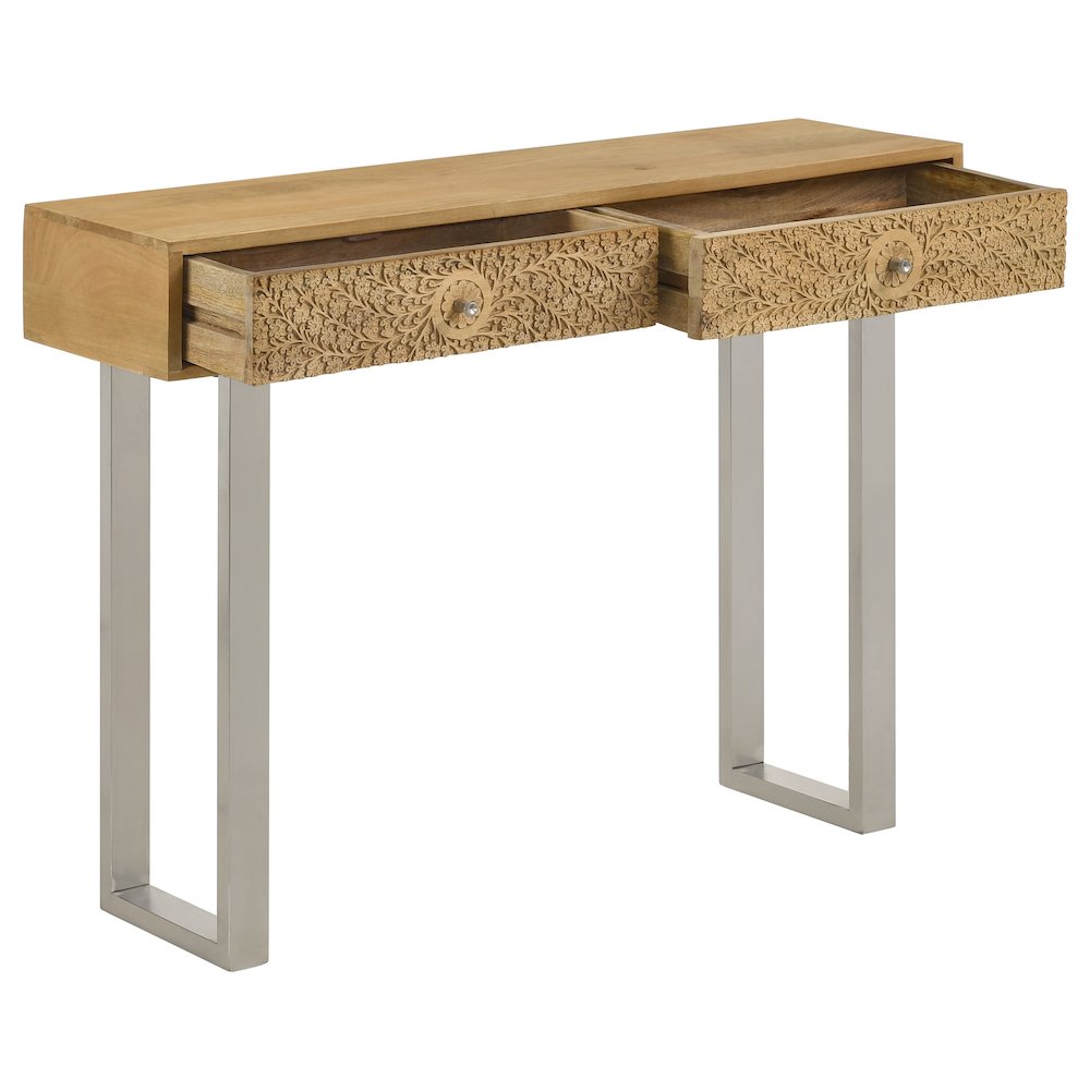 Draco 2-drawer Console Table Hand Carved Details Natural. Picture 3