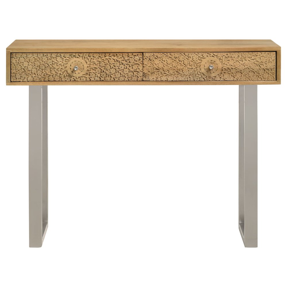 Draco 2-drawer Console Table Hand Carved Details Natural. Picture 4