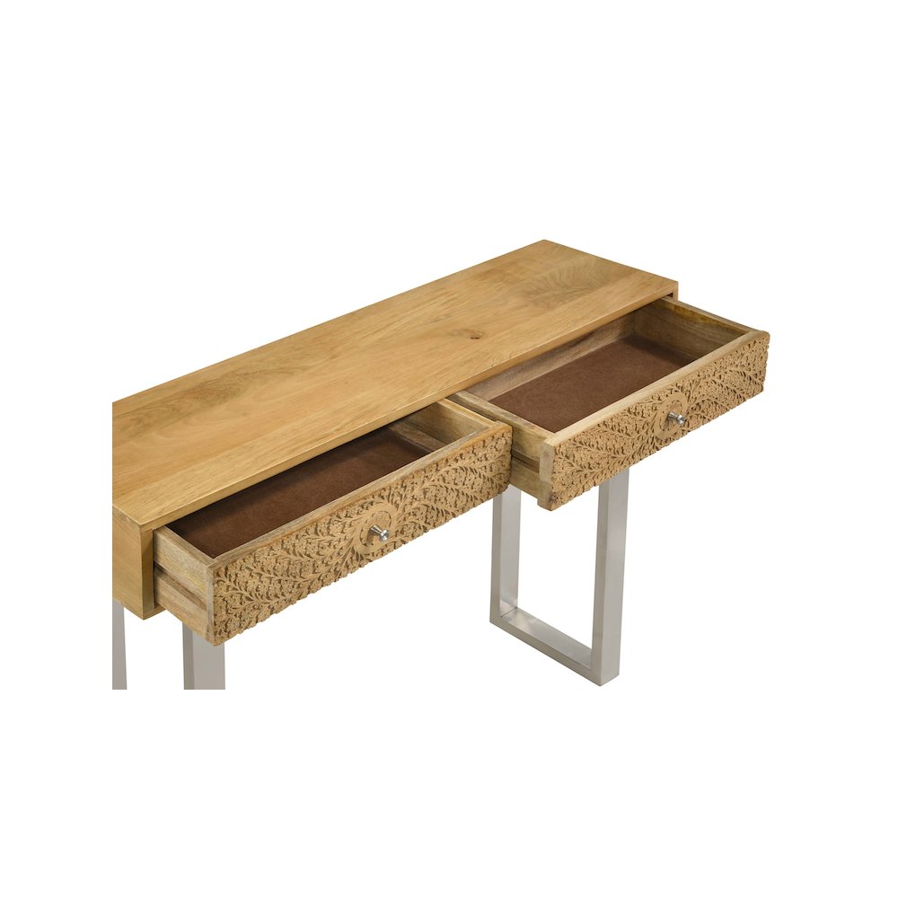 Draco 2-drawer Console Table Hand Carved Details Natural. Picture 10