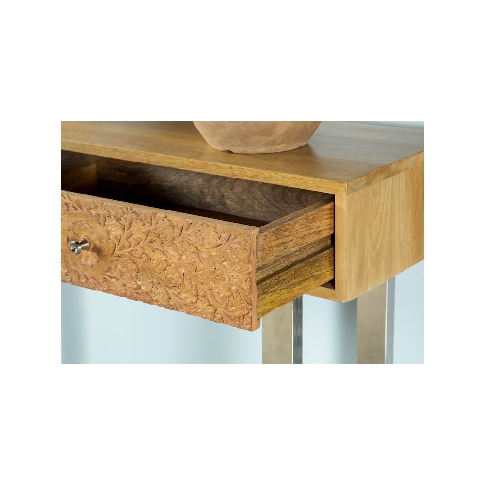 Draco 2-drawer Console Table Hand Carved Details Natural. Picture 12