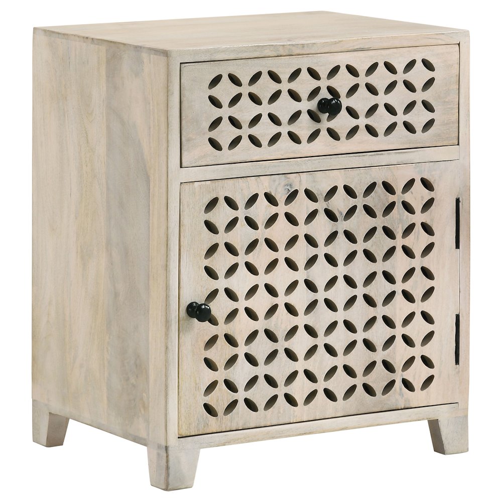 August 1-drawer Trellis Pattern Storage Cabinet White Washed. Picture 1