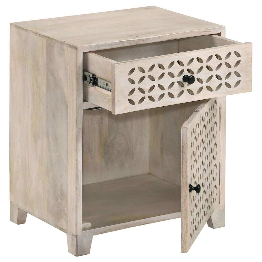 August 1-drawer Trellis Pattern Storage Cabinet White Washed. Picture 3