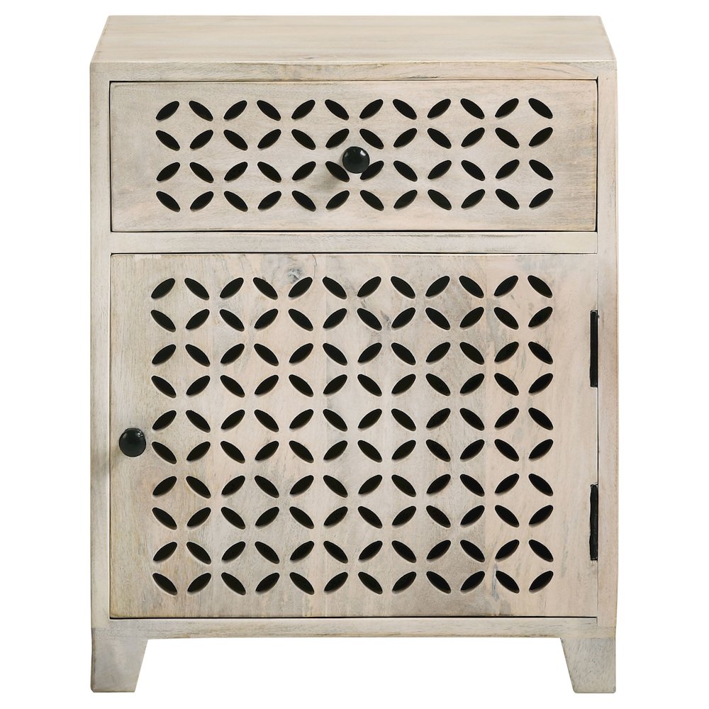 August 1-drawer Trellis Pattern Storage Cabinet White Washed. Picture 4