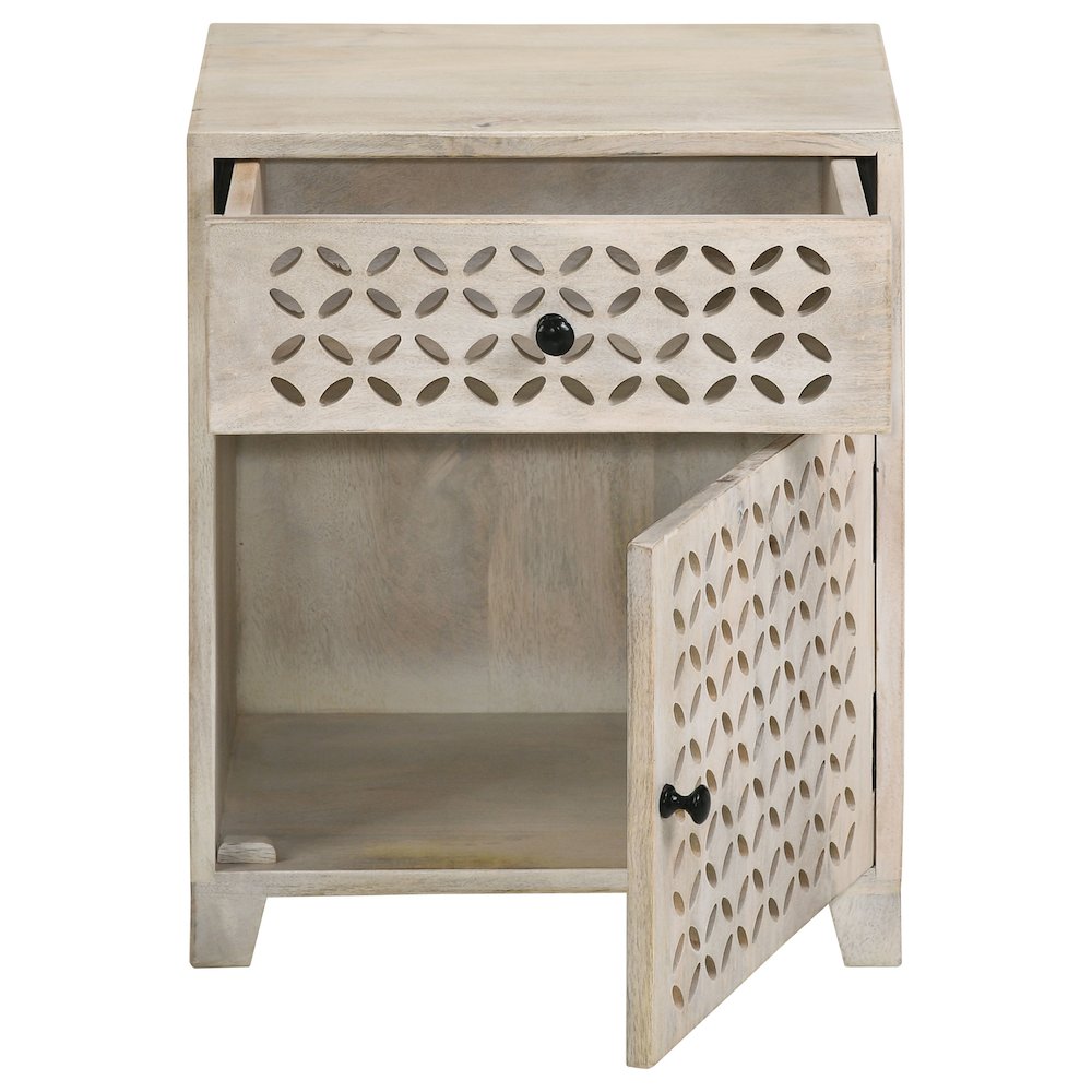 August 1-drawer Trellis Pattern Storage Cabinet White Washed. Picture 5
